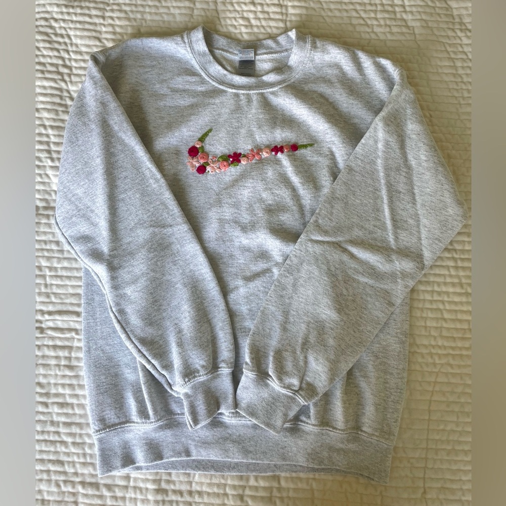 Hand Embroidered Sweatshirt: Nike Swoosh